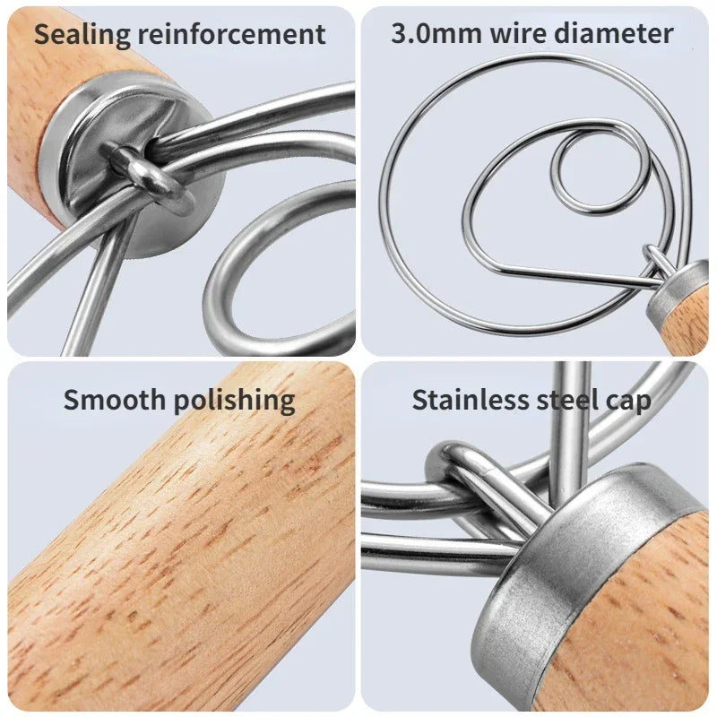 Danish Whisk with a Wooden Handle | Sourdough Bread Essential Stainless Steel Hand Mixer