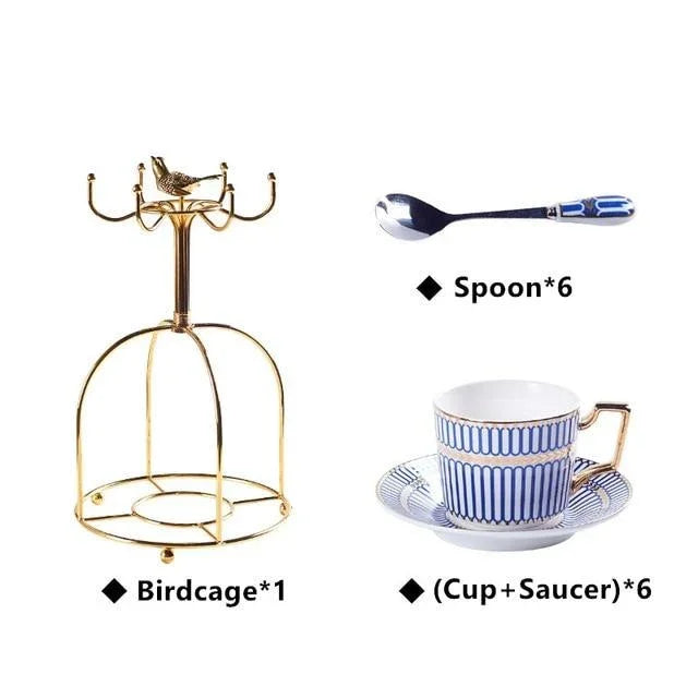 Fine Bone China Afternoon Tea Set with Gold Serving Stand – Blue & White Tea Service