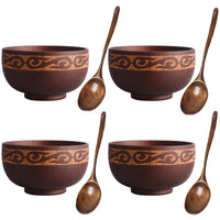 Wooden Bowl with Central Asian Carved Motifs 300 ml