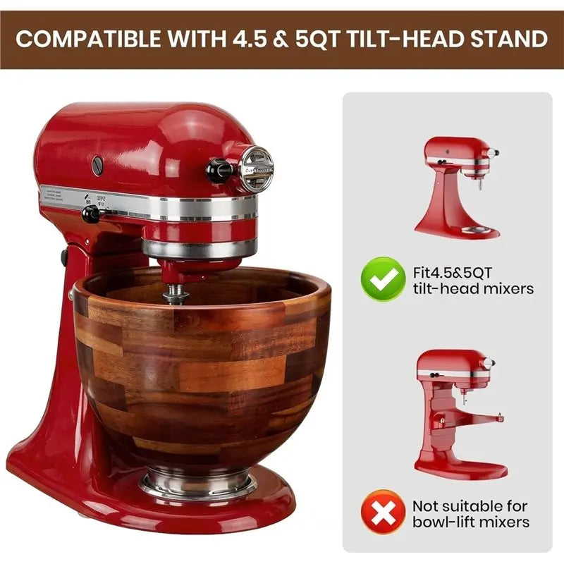 Wood Mixing Bowl Compatible with Kitchenaid 5QT
