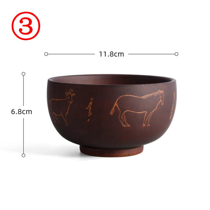 Wooden Bowl with Central Asian Carved Motifs 300 ml