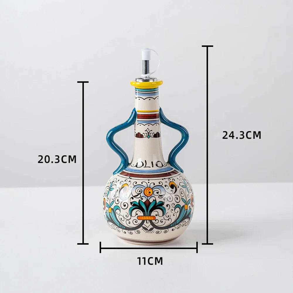 Ceramic Olive Oil Dispenser Bottle | Mediterranean Kitchen Oil Cruet - Mediterranean 500 ml