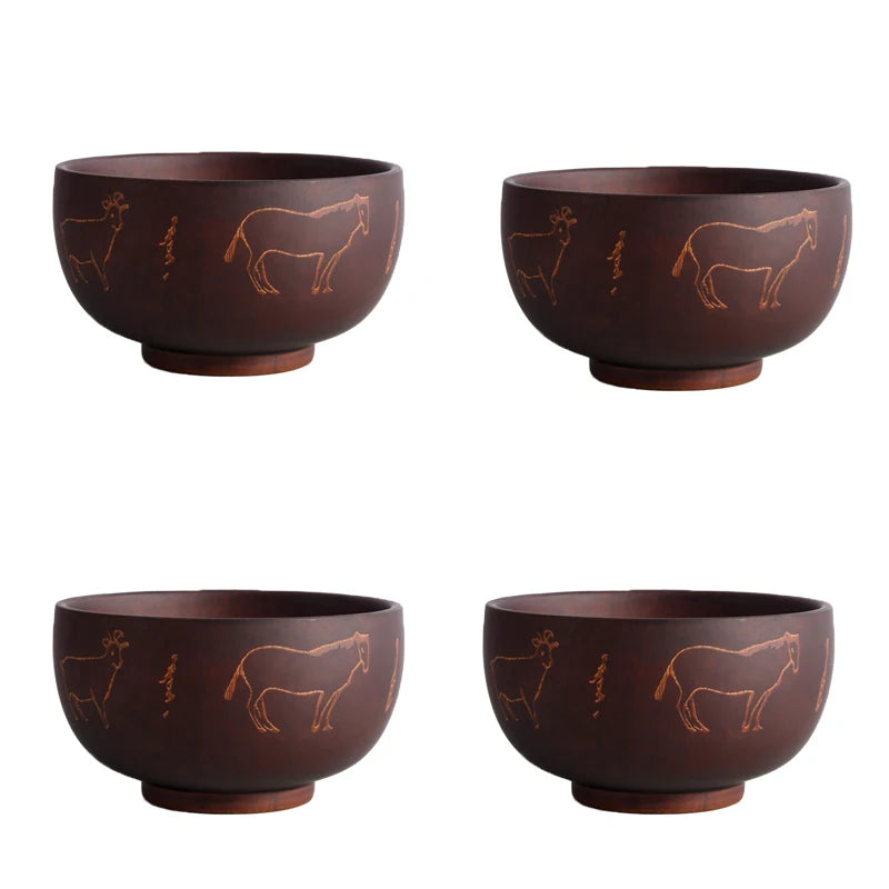 Wooden Bowl with Central Asian Carved Motifs 300 ml