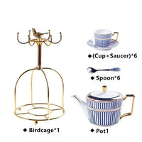 Fine Bone China Afternoon Tea Set with Gold Serving Stand – Blue & White Tea Service