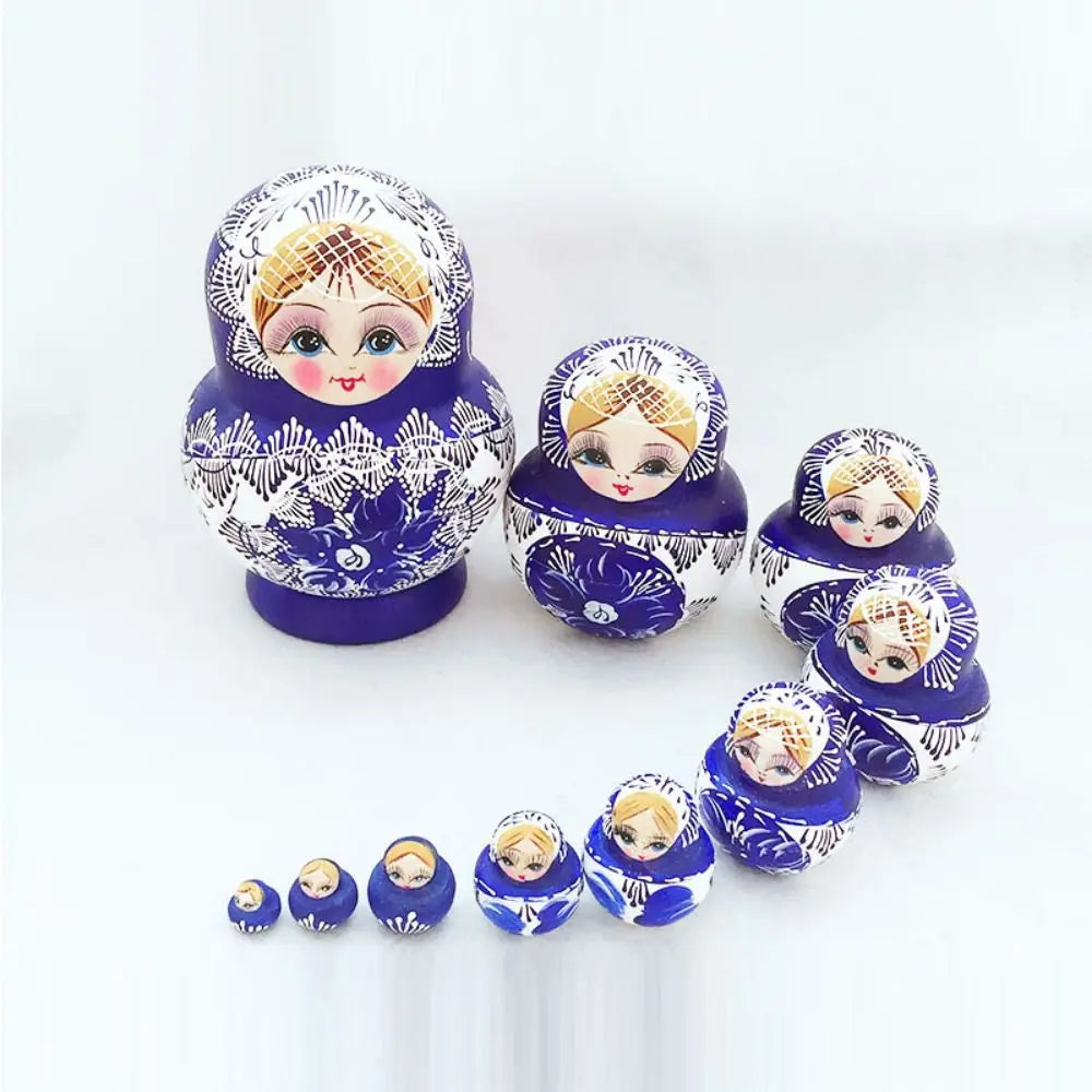Set of 10 Traditional Russian Nesting Dolls (Matryoshka) – Hand-Painted Wooden Babushka Dolls | Collectible Home Décor & Gift