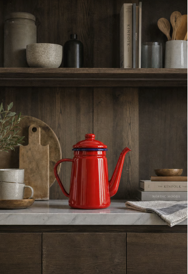 1.1L Vintage Enamel Coffee Pot – Traditional Stove Top Coffee & Tea Pot | Available in Red or White