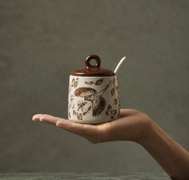 Set of 3 Ceramic Condiment Jars with Spoons