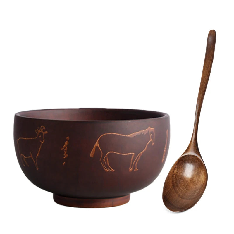 Wooden Bowl with Central Asian Carved Motifs 300 ml