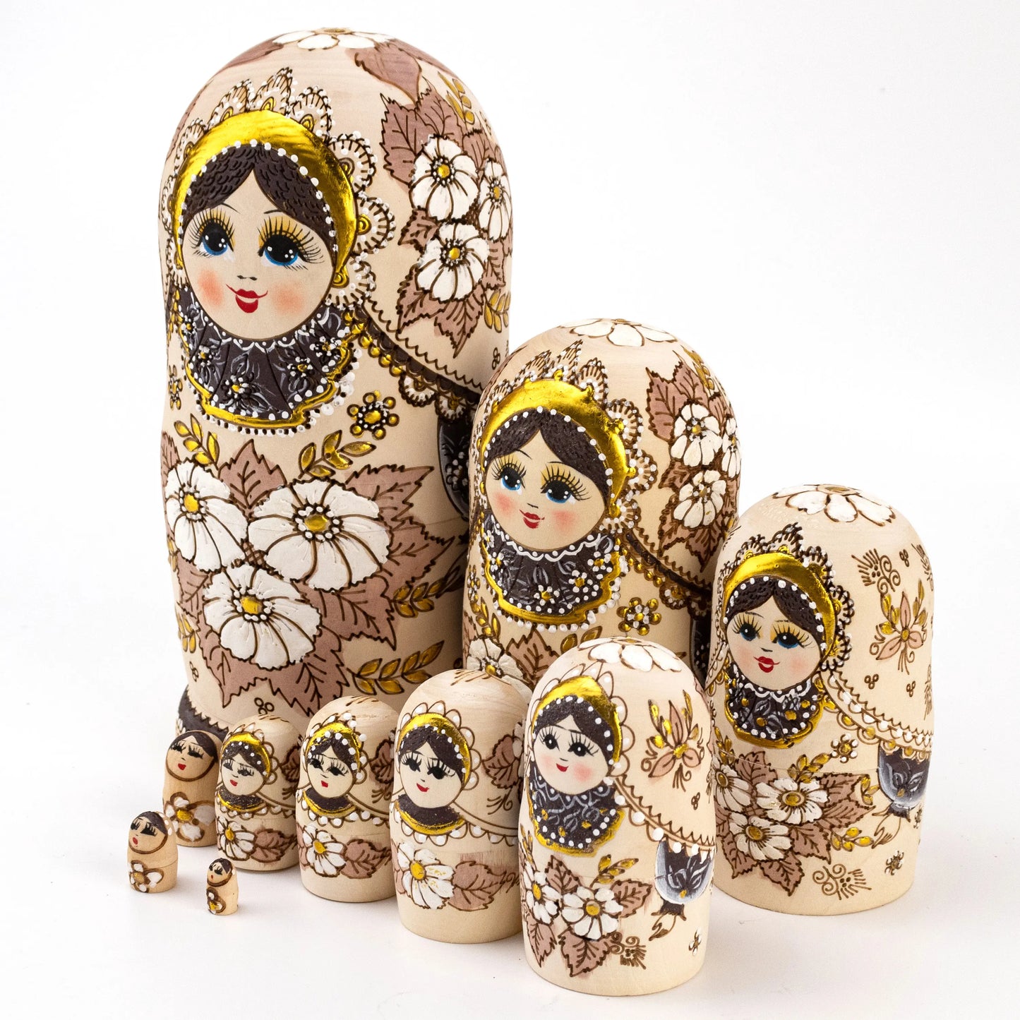 Set of 10 Traditional Russian Nesting Dolls (Matryoshka) – Hand-Painted Wooden Babushka Dolls | Collectible Home Décor & Gift