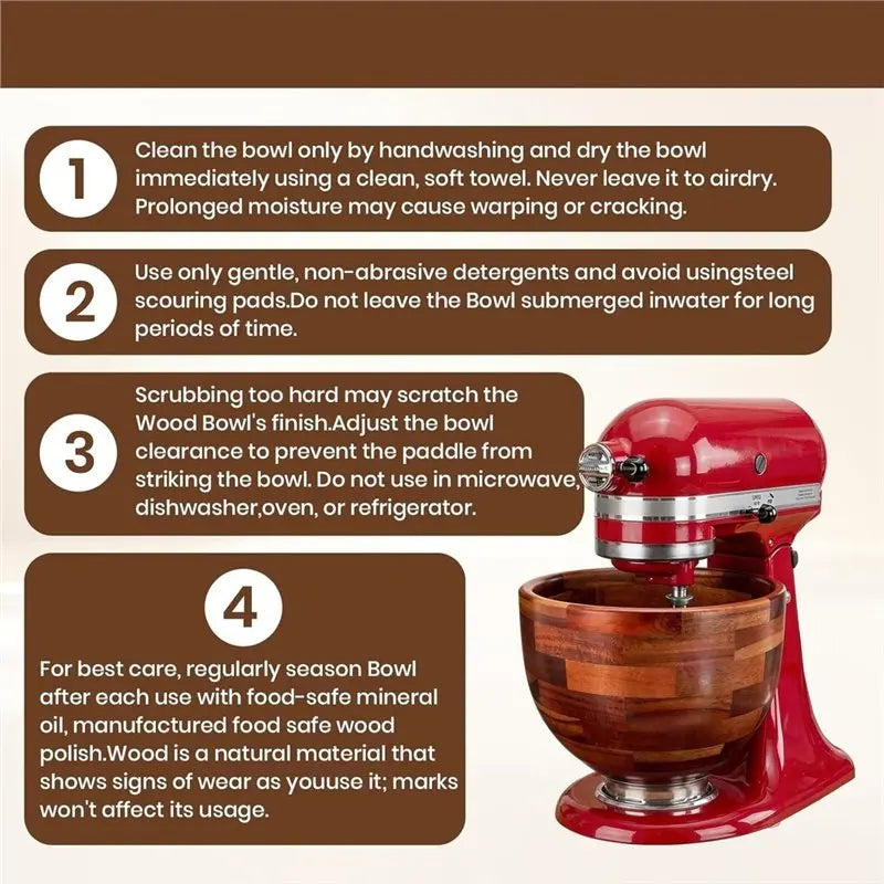 Wood Mixing Bowl Compatible with Kitchenaid 5QT