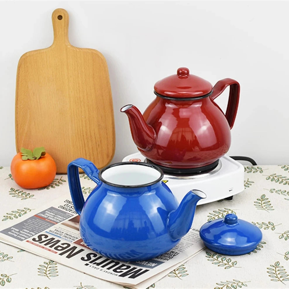 1.0L Thickened Enamel Boiling Kettle, Household Kung Fu Teapot, Coffee Pot , Induction Cooker Gas Stove Universal Tea Kettle