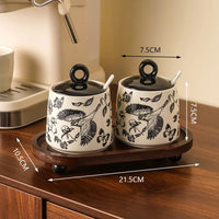 Set of 3 Ceramic Condiment Jars with Spoons