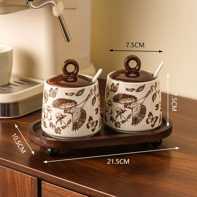 Set of 3 Ceramic Condiment Jars with Spoons