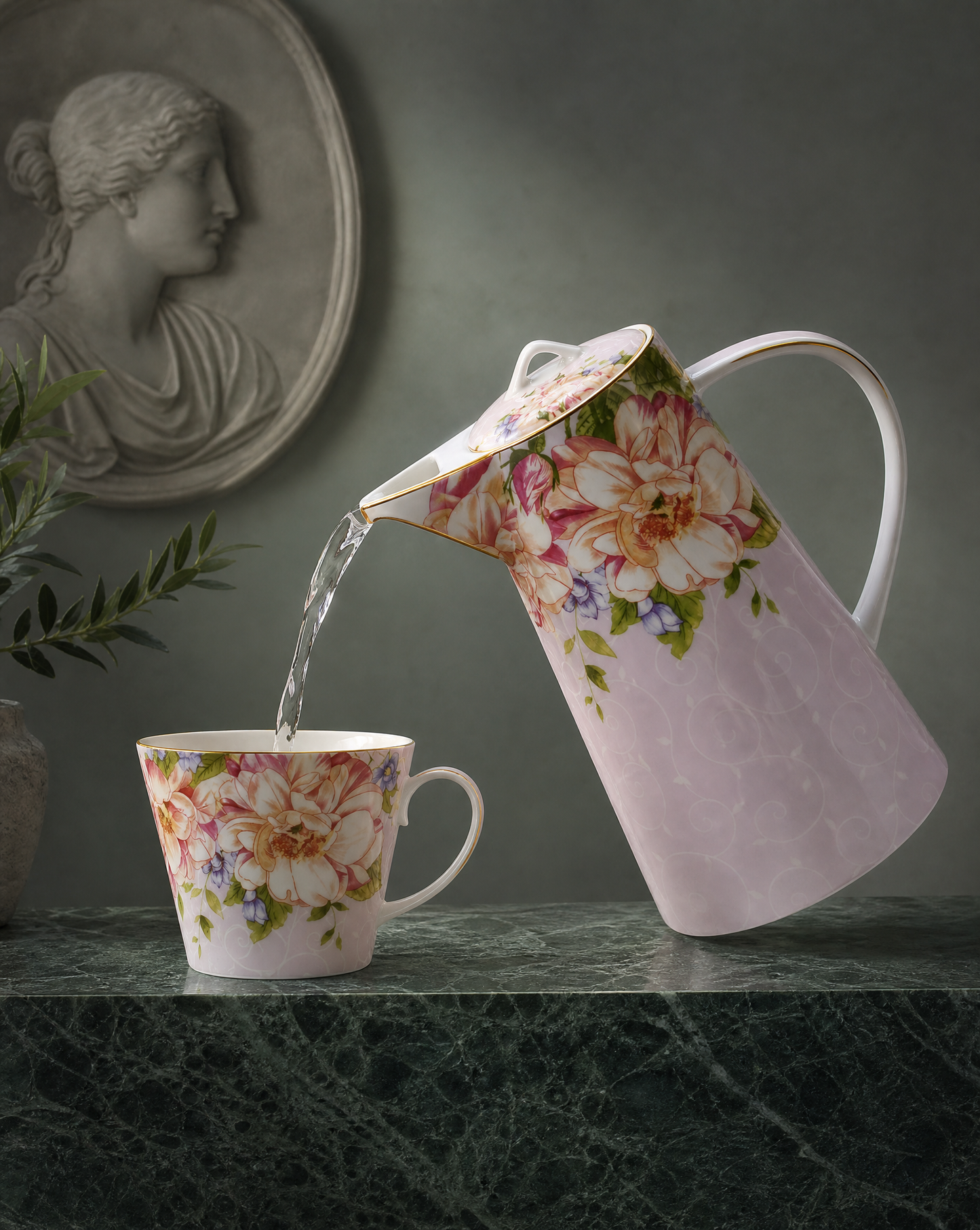 Vintage Floral Porcelain Jug 1.2 L