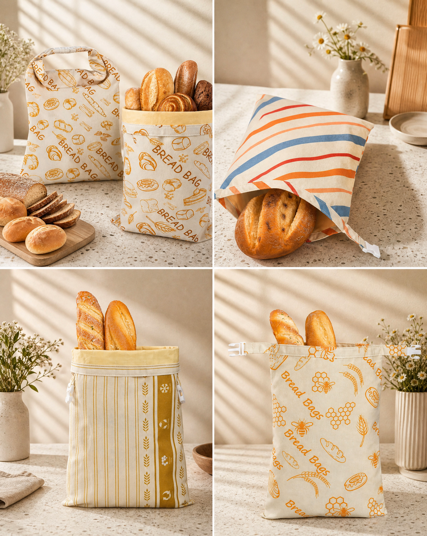 Cotton Beeswax Bags For Bread Storage