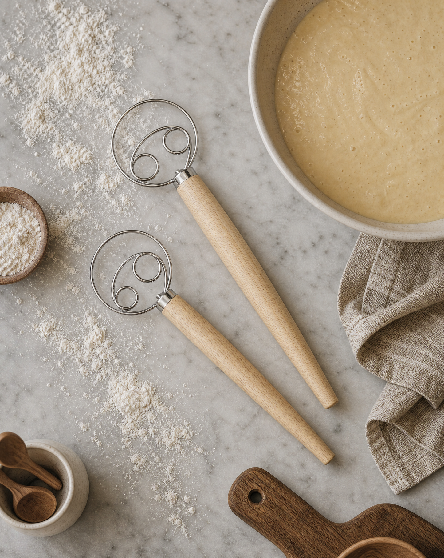 Danish Whisk with a Wooden Handle | Sourdough Bread Essential Stainless Steel Hand Mixer