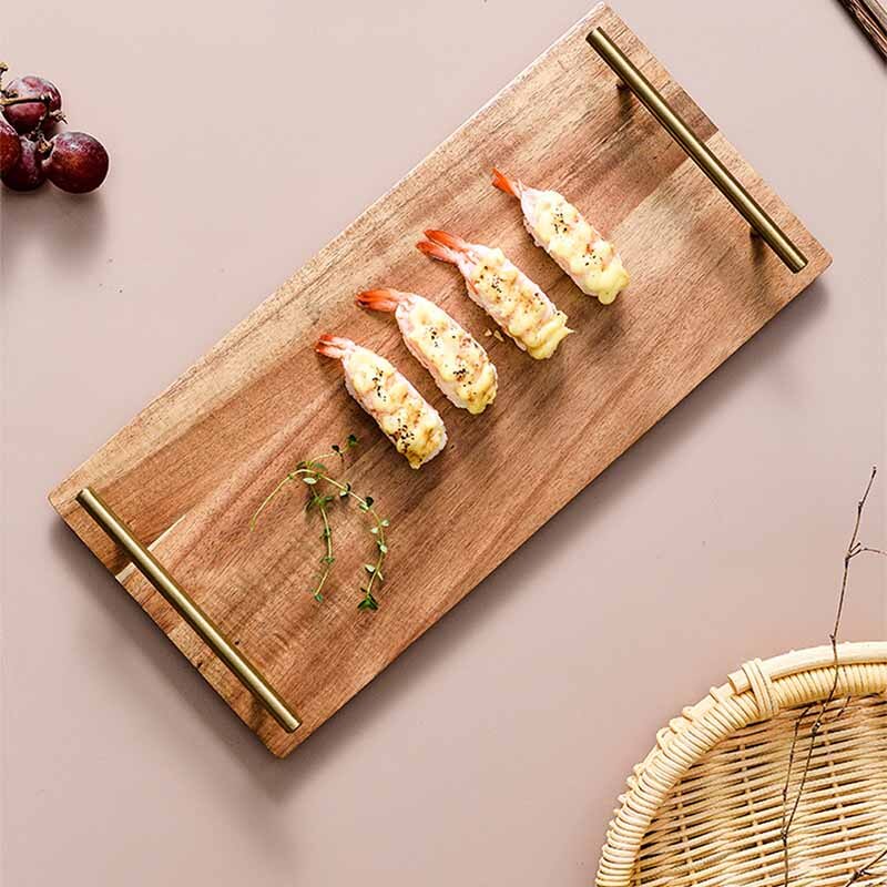 Wooden Sushi Serving Tray With Metal Handles