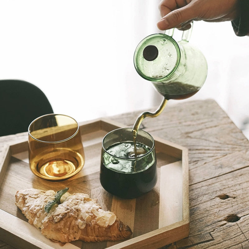 Glass Coffee Hand Punch Pot Coffee Cup Long Gooseneck Spout Kettle Pour Over Coffee Pot With Lid Home Heat Resistant Teapot