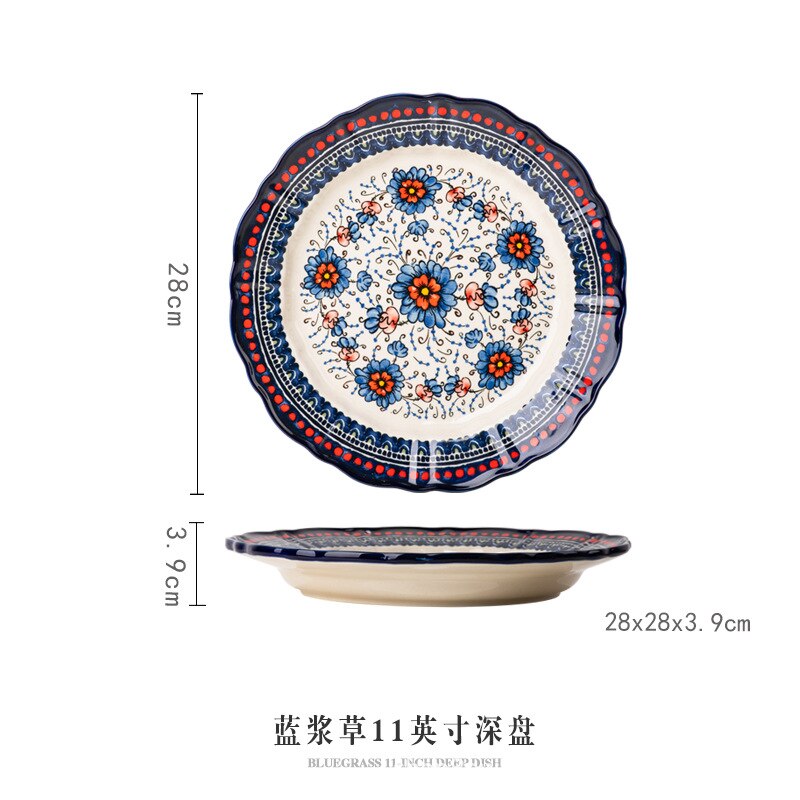Retro Ceramic Plate Household Binaural Noodle Bowl Dinnerware Salad Bowl Fish Dishes 2l Soup Pot With Spoon Kitchen Tableware