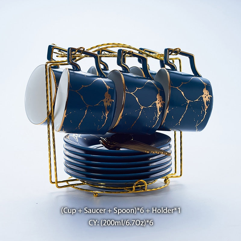 Marble Ceramic Coffee Cup Saucer Spoon Set 200ml Nordic Tea Cup Matt Porcelain Tea Set Advanced Teacup Cafe Espresso Cup