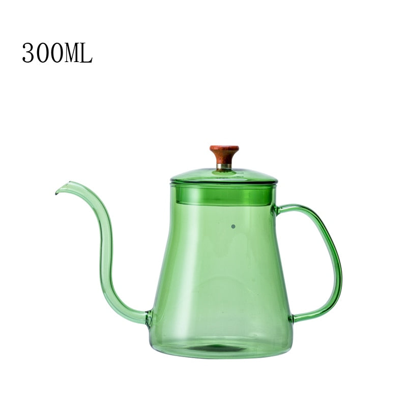 Glass Coffee Hand Punch Pot Coffee Cup Long Gooseneck Spout Kettle Pour Over Coffee Pot With Lid Home Heat Resistant Teapot