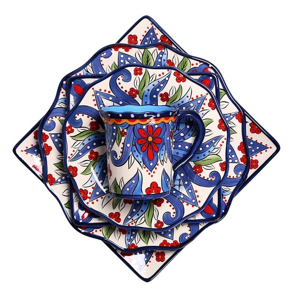 European ceramic dinnerware set household hand-painted large Western steak lotus plate square plate export tableware