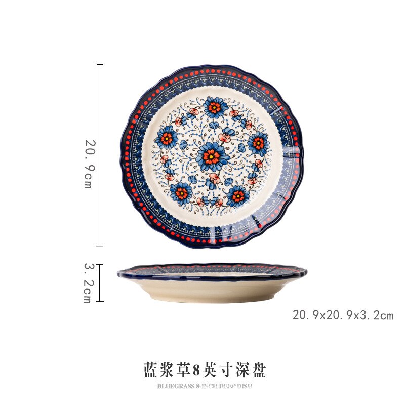Retro Ceramic Plate Household Binaural Noodle Bowl Dinnerware Salad Bowl Fish Dishes 2l Soup Pot With Spoon Kitchen Tableware