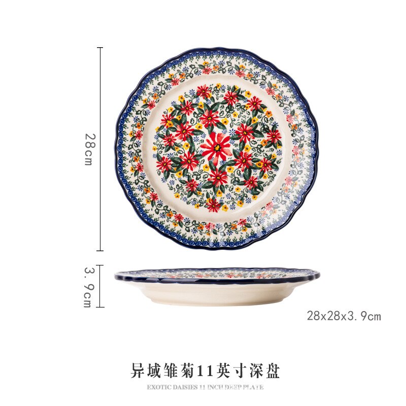 Retro Ceramic Plate Household Binaural Noodle Bowl Dinnerware Salad Bowl Fish Dishes 2l Soup Pot With Spoon Kitchen Tableware