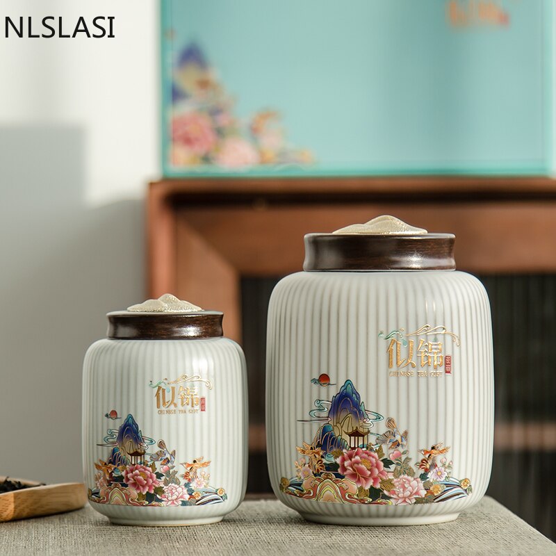 High-end Ceramics Tea Caddy Large Capacity Household Storage Tank Travel Sealed Tea Jar Coffee Powder Candy Spice Canister