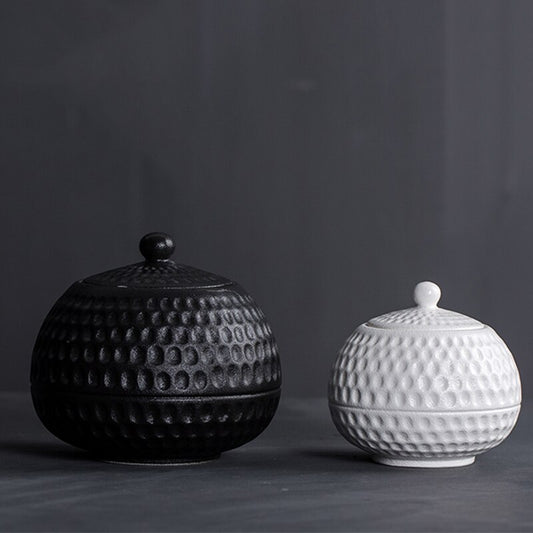 Creative Tea Storage Jar with Lid Kit Ceramic Caddy Black White Coarse Pottery Cans Box Tea Ceremony Teaware Accessories Decor