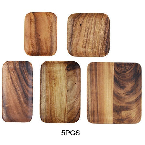 Japanese Acacia Solid Wood Tray Dinner Plate Disc Coffee Tea Tray Fruit Bread Food Dessert Breakfast Plate Square Rectangle