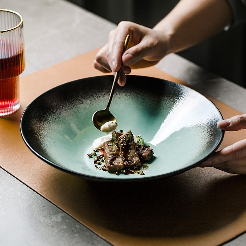 Japanese-style Open Bowl Shallow Plate Ceramic Single Large Salad Bowl Noodle Bowl Plate Dish Food Plate Creative TablewareBowl