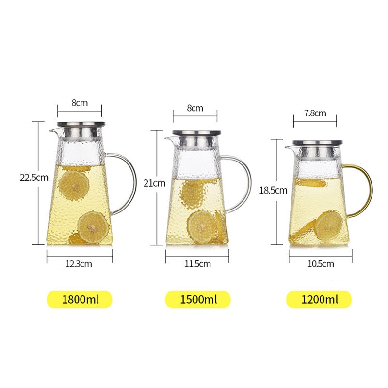 Textured Glass Jug With Stainless Steel Filter 1200ml, 1500ml and 1800ML