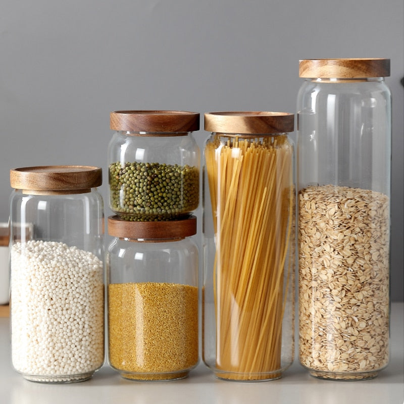 Mason Candy Jar Household Glass Tea Cans Round Lid Coffee Confectionery Food Cans Cereal Spices Storage Box Kitchen Storage Tank