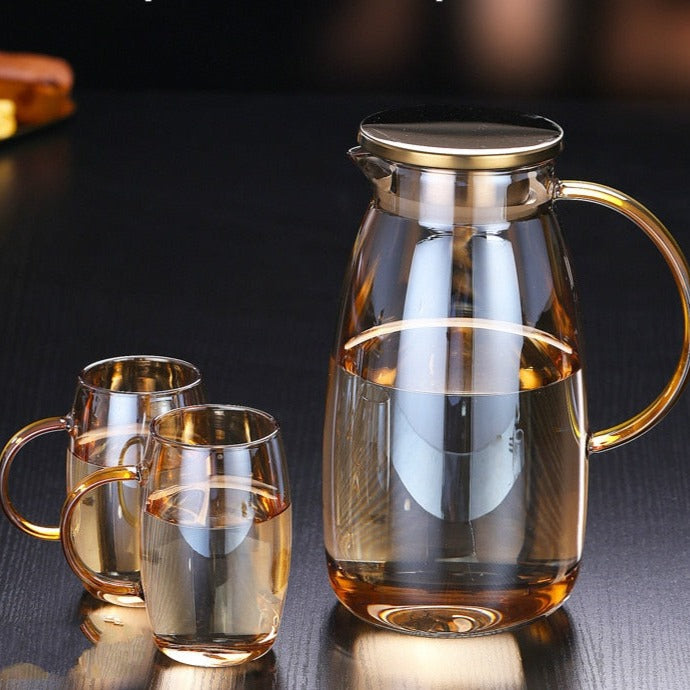 1.8L Heat Resistant  Glass Jug With Glass Mugs