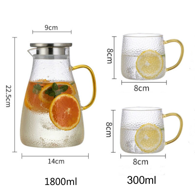 1.8L Heat Resistant  Glass Jug With Glass Mugs