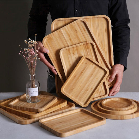 Wooden Bamboo Serving Tray Tea Cup Saucer Trays Fruit Plate Storage Pallet Plate Decoration Japanese Food Rectangular Plate