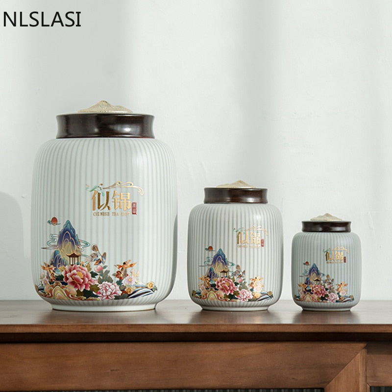 High-end Ceramics Tea Caddy Large Capacity Household Storage Tank Travel Sealed Tea Jar Coffee Powder Candy Spice Canister