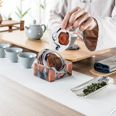 Creative Resin Pine Coasters Heat-resistant Placemats Drink Mat Tea Coffee Cup Pad Waterproof Non-slip Table Decor Tableware Pad