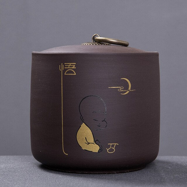 Tea Caddy Ceramics Puer tea Tea Storage Box Tea Jar 9.8*10.2cm Candy Jar Dried Fruit Container Purple Clay Spices Storage Box