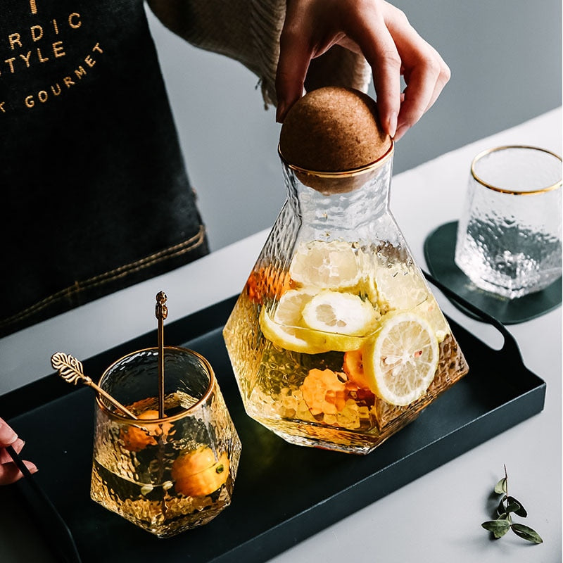 Water Kettle Glass Cups Nordic Geometric Glass Cold Water Jug Set Cup Drinking Ware Simple Household Juice Pot Water Pitcher