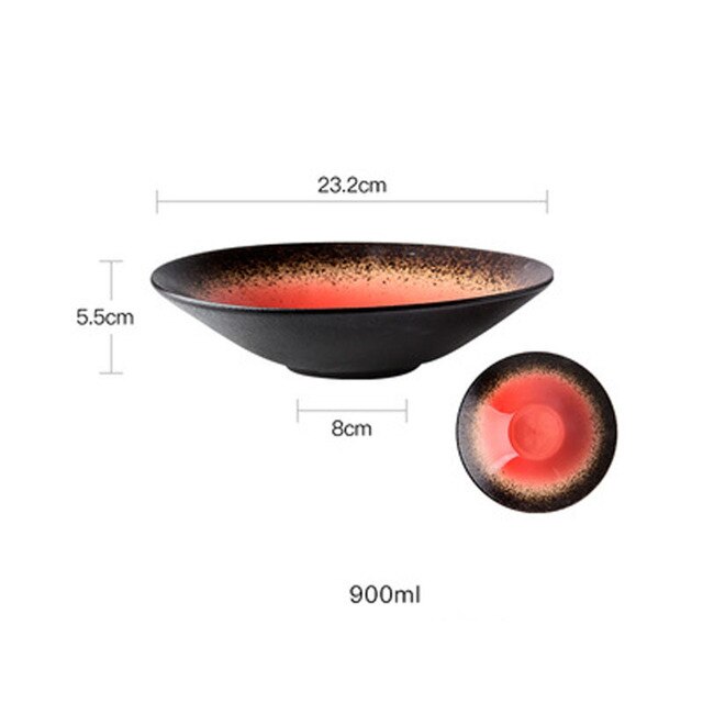 Japanese-style Open Bowl Shallow Plate Ceramic Single Large Salad Bowl Noodle Bowl Plate Dish Food Plate Creative TablewareBowl