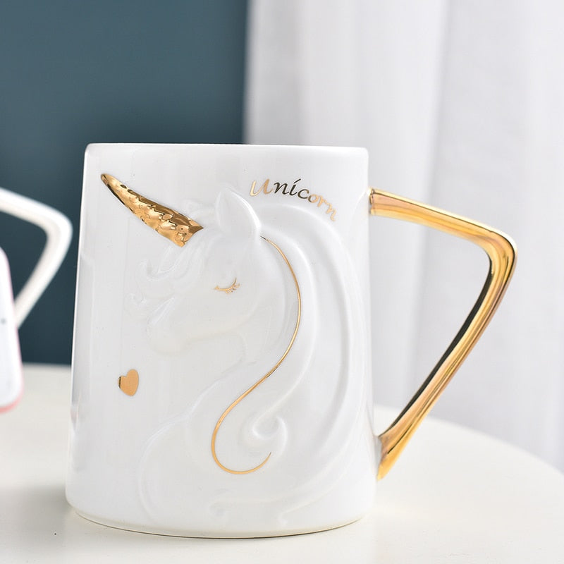 Gorgeous Relief Unicorn Coffee Mug with Mobile Phone Holder Lid Cute Water Tea Ceramic Milk Breakfast Cup Creative Gift