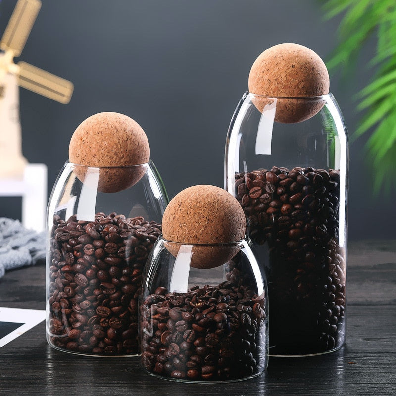 Glass Storage bottle Jars Containers Borosilicate Transparent Lead-Free Sealed Can coffee Tank Grains Creative Round Cork Tea