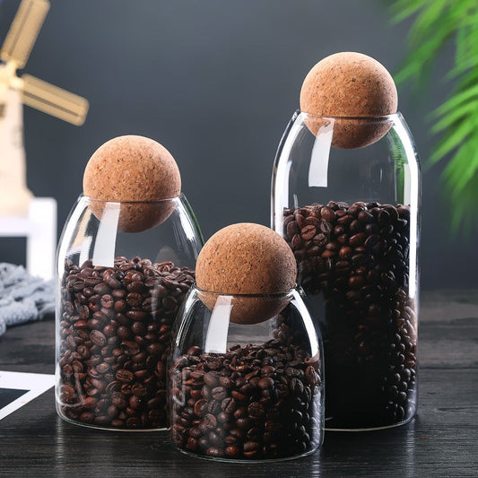 Glass Storage bottle Jars Containers Borosilicate Transparent Lead-Free Sealed Can coffee Tank Grains Creative Round Cork Tea