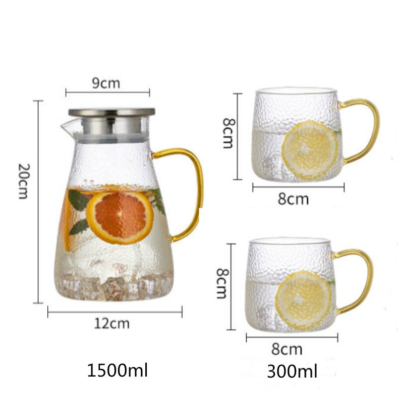 1.8L Heat Resistant  Glass Jug With Glass Mugs