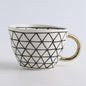 Hand Painted Geometric Ceramic Mugs With Gold Handle Handmade Irregular Cups For Coffee Tea Milk Oatmeal Creative Birthday Gifts