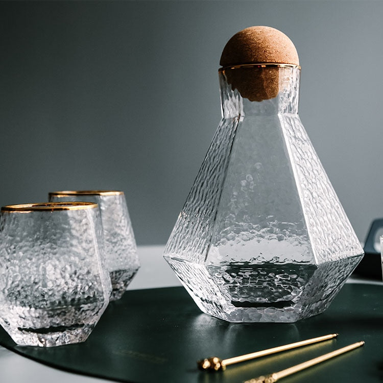 Water Kettle Glass Cups Nordic Geometric Glass Cold Water Jug Set Cup Drinking Ware Simple Household Juice Pot Water Pitcher