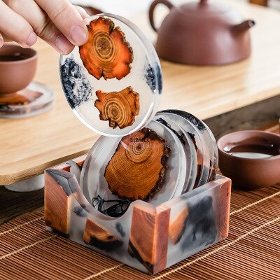 Creative Resin Pine Coasters Heat-resistant Placemats Drink Mat Tea Coffee Cup Pad Waterproof Non-slip Table Decor Tableware Pad