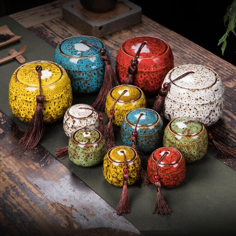 Asian Decorative Round Dry Storage Caddy